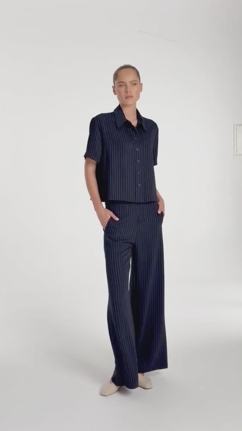 Mela Purdie F734 1907 Suit Pant in Navy/Chalk - Arielle Clothing