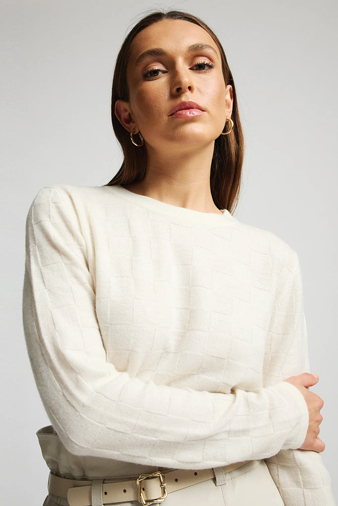 RAW by RAW Carrie Chequerboard Knit in Milk - Arielle Clothing