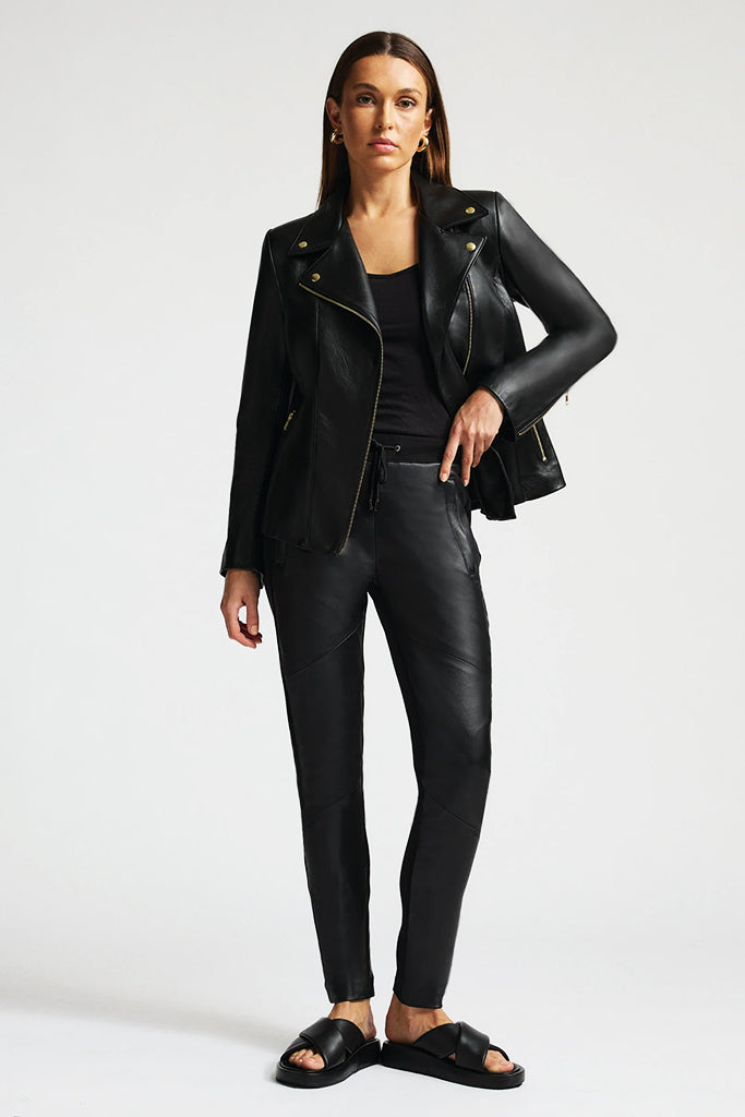 RAW by RAW Frankie Leather/Knit Joggers in Jet Black - Arielle Clothing