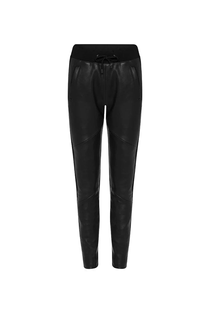 RAW by RAW Frankie Leather/Knit Joggers in Jet Black - Arielle Clothing