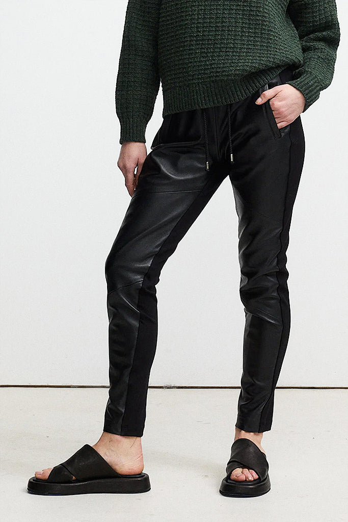 RAW by RAW Frankie Leather/Knit Joggers in Jet Black - Arielle Clothing