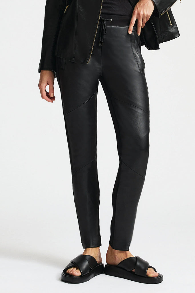 RAW by RAW Frankie Leather/Knit Joggers in Jet Black - Arielle Clothing