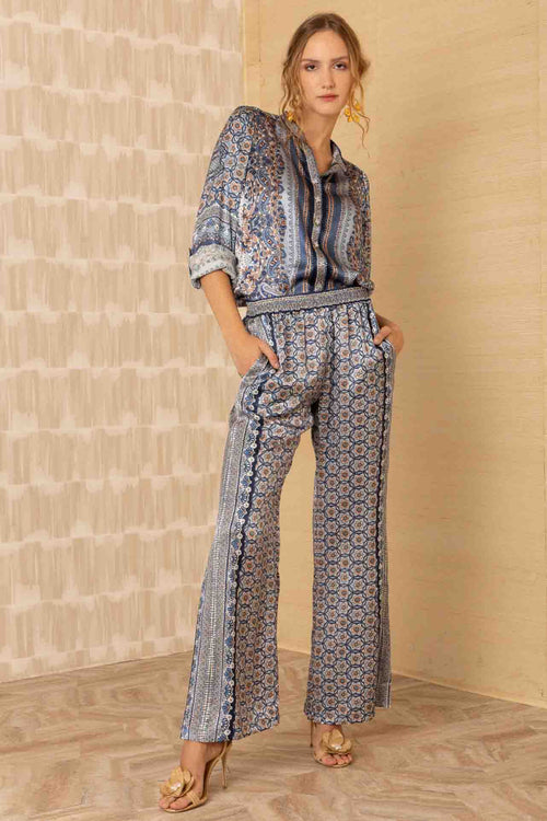 Hale Bob Royal Button Down Blouse in Blue - Arielle Clothing