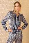 Hale Bob Royal Button Down Blouse in Blue - Arielle Clothing