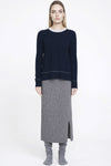 Aleger Cashmere Contrast Collar Crew Neck Sweater in Midnight - Arielle Clothing