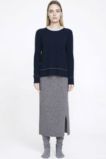 Aleger Cashmere Contrast Collar Crew Neck Sweater in Midnight - Arielle Clothing