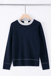 Aleger Cashmere Contrast Collar Crew Neck Sweater in Midnight - Arielle Clothing