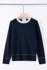 Aleger Cashmere Contrast Collar Crew Neck Sweater in Midnight - Arielle Clothing