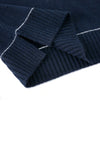 Aleger Cashmere Contrast Collar Crew Neck Sweater in Midnight - Arielle Clothing