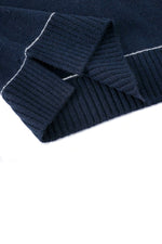 Aleger Cashmere Contrast Collar Crew Neck Sweater in Midnight - Arielle Clothing