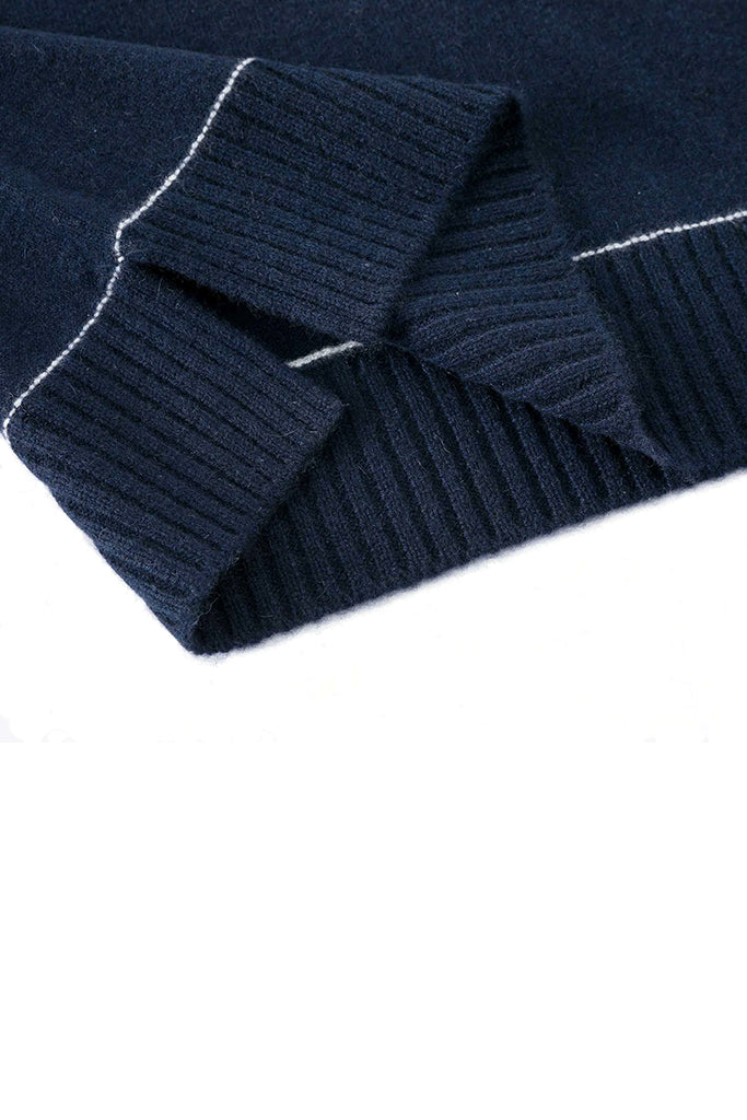 Aleger Cashmere Contrast Collar Crew Neck Sweater in Midnight - Arielle Clothing