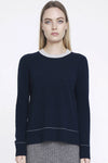 Aleger Cashmere Contrast Collar Crew Neck Sweater in Midnight - Arielle Clothing