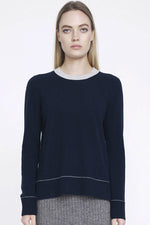 Aleger Cashmere Contrast Collar Crew Neck Sweater in Midnight - Arielle Clothing