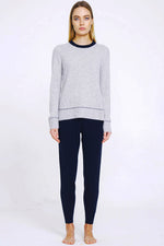 Aleger Cashmere Contrast Collar Crew Neck Sweater in Polar Grey - Arielle Clothing