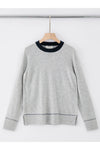 Aleger Cashmere Contrast Collar Crew Neck Sweater in Polar Grey - Arielle Clothing
