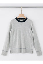 Aleger Cashmere Contrast Collar Crew Neck Sweater in Polar Grey - Arielle Clothing
