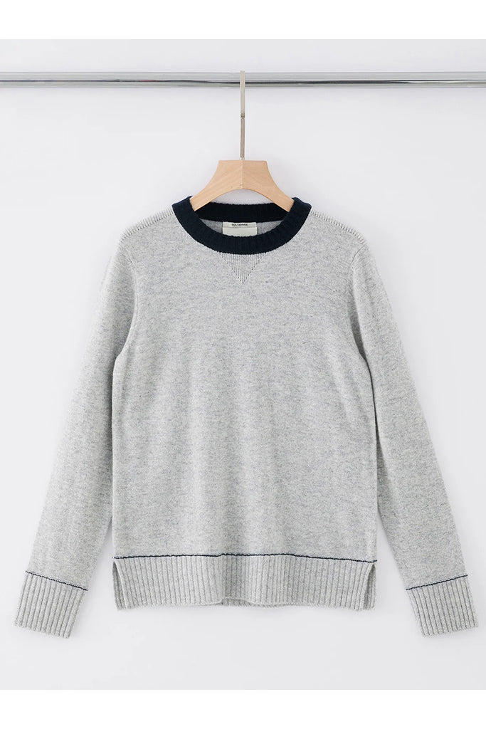 Aleger Cashmere Contrast Collar Crew Neck Sweater in Polar Grey - Arielle Clothing