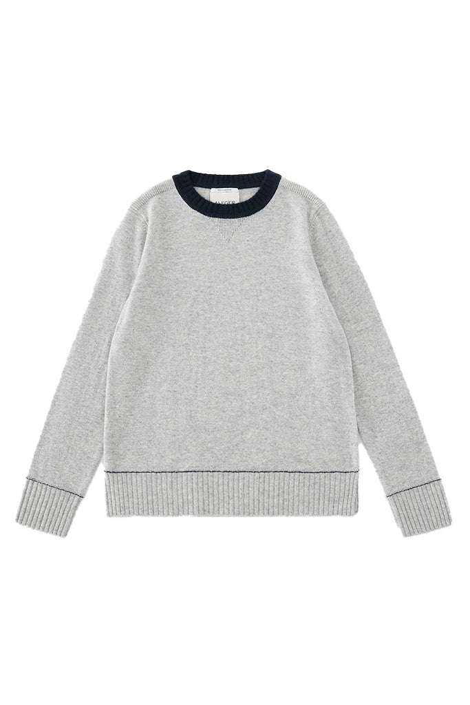 Aleger Cashmere Contrast Collar Crew Neck Sweater in Polar Grey - Arielle Clothing