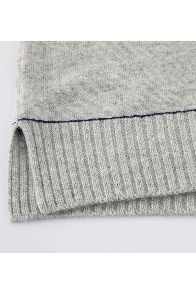 Aleger Cashmere Contrast Collar Crew Neck Sweater in Polar Grey - Arielle Clothing