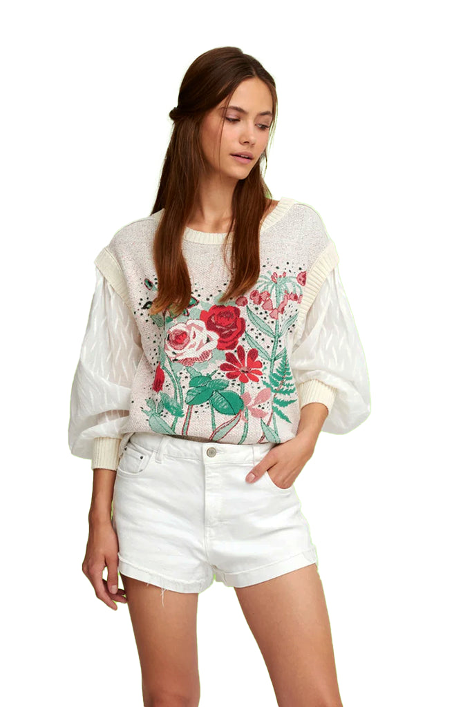 Aldo Martins Papaya Cotton Sweater with Embroidery - Arielle Clothing