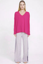 Aleger Cashmere Fine Knit V Neck Sweater in Passion Pink - Arielle Clothing