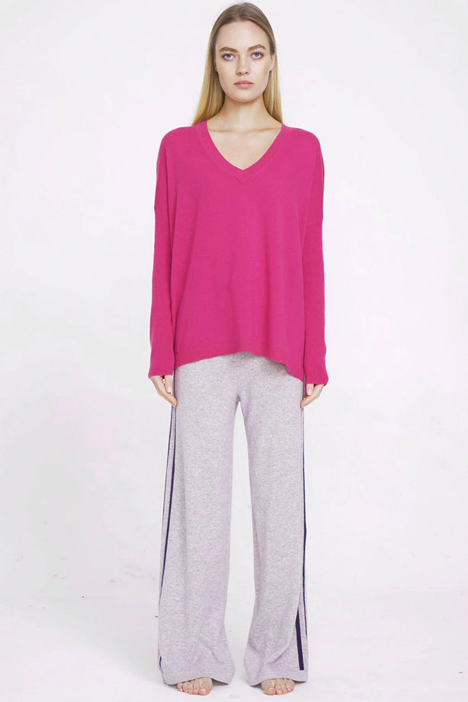 Aleger Cashmere Fine Knit V Neck Sweater in Passion Pink - Arielle Clothing