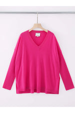 Aleger Cashmere Fine Knit V Neck Sweater in Passion Pink - Arielle Clothing