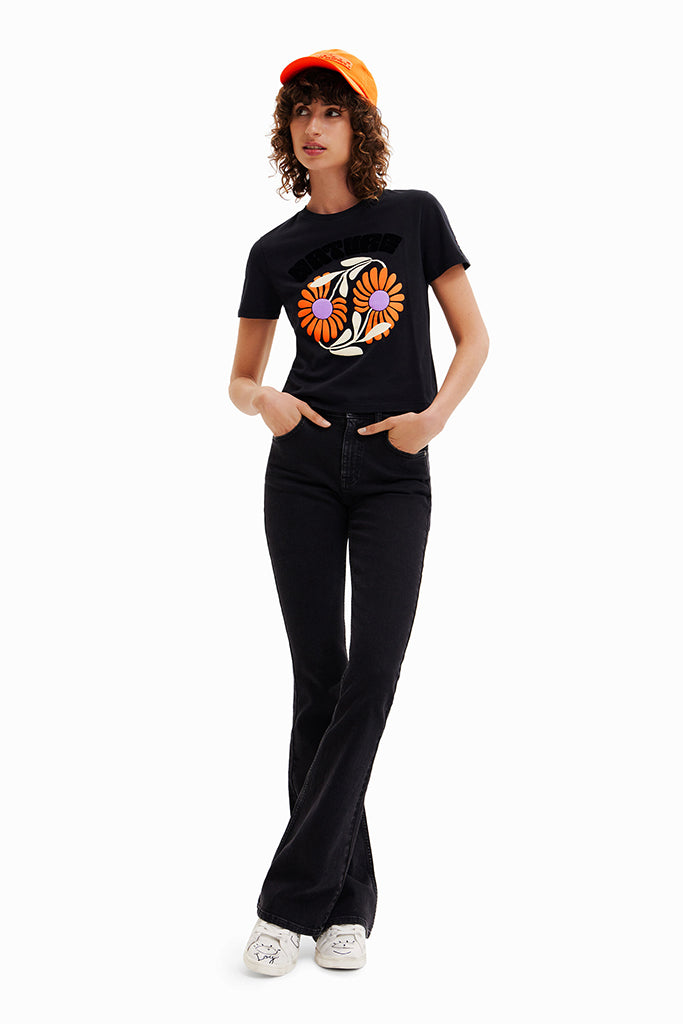 Desigual Elda Printed Tee in Black - Arielle Clothing