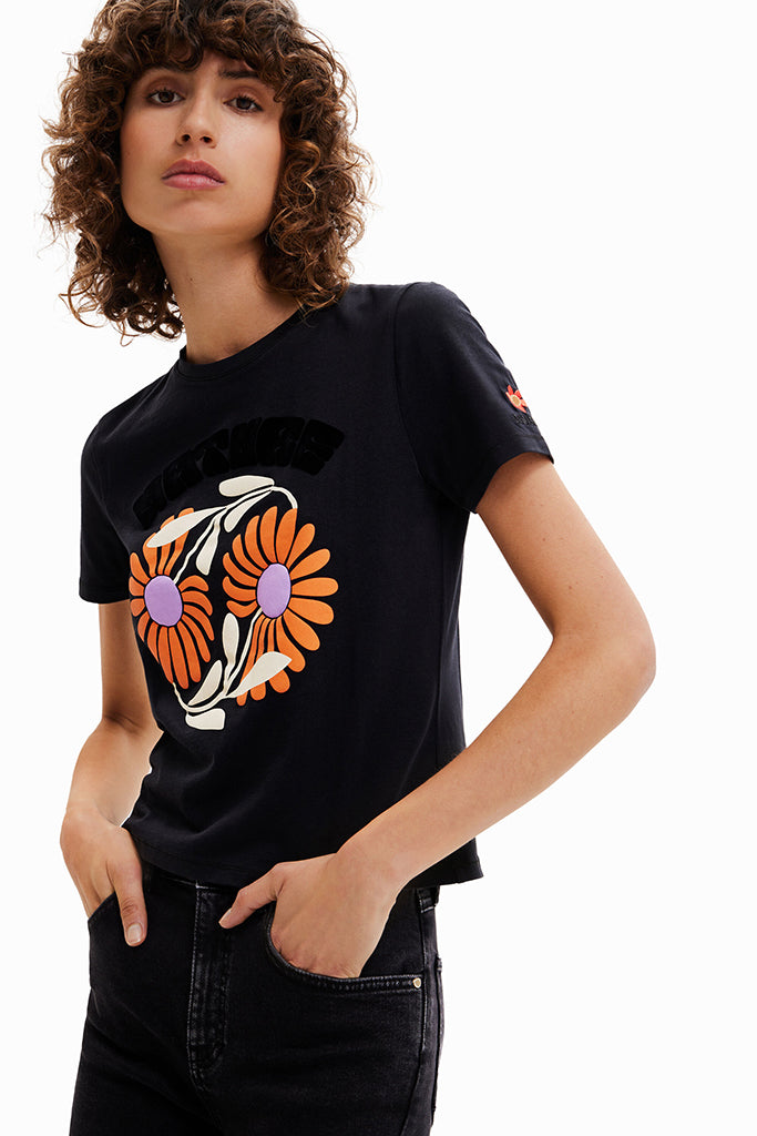 Desigual Elda Printed Tee in Black - Arielle Clothing
