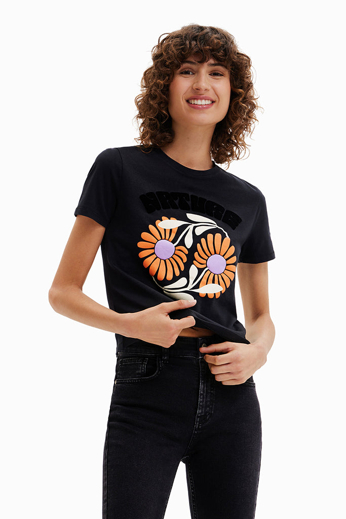 Desigual Elda Printed Tee in Black - Arielle Clothing