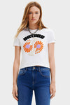Desigual Elda Printed Tee in White - Arielle Clothing