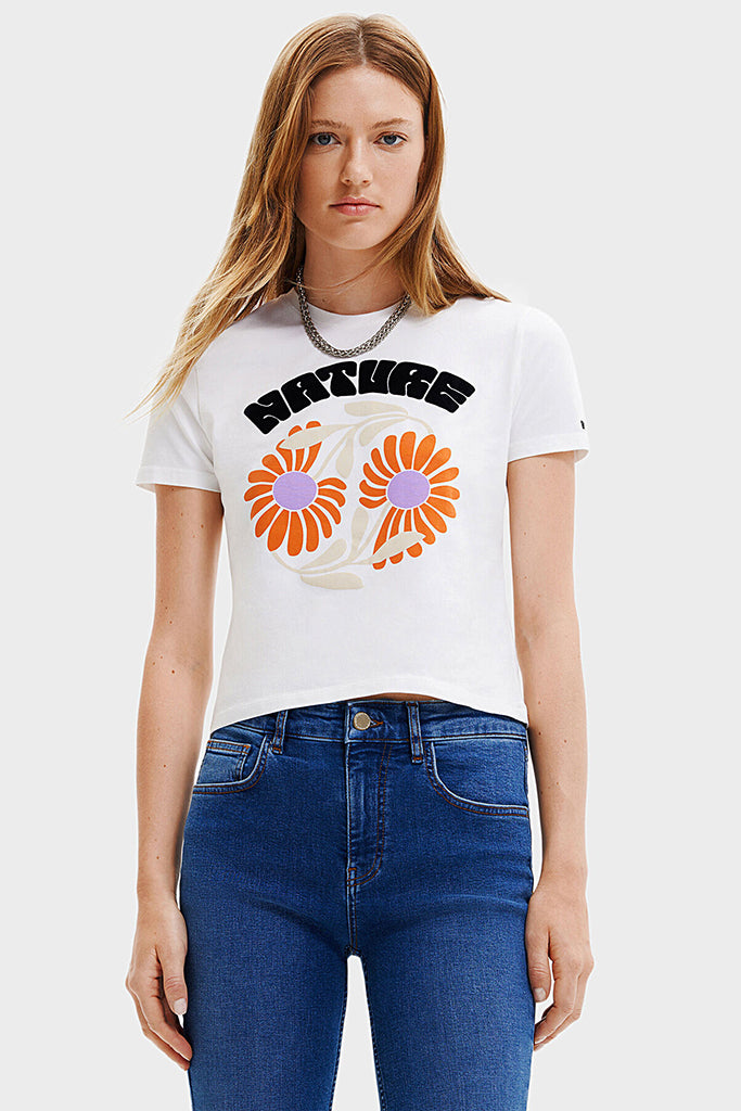 Desigual Elda Printed Tee in White - Arielle Clothing