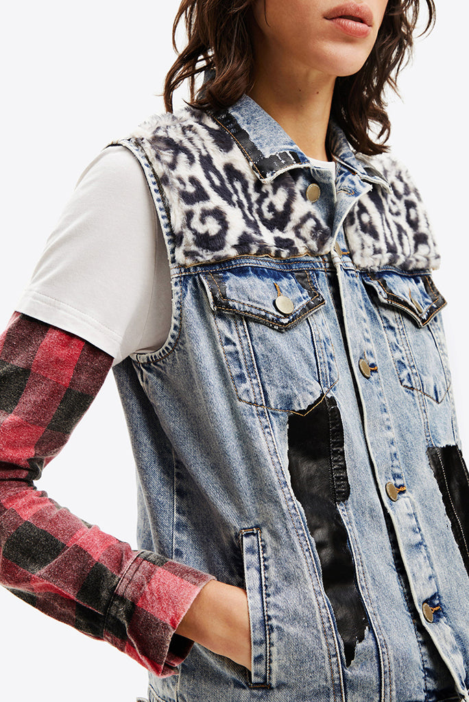 Desigual Filadelfia Denim Vest in Mid Wash - Arielle Clothing