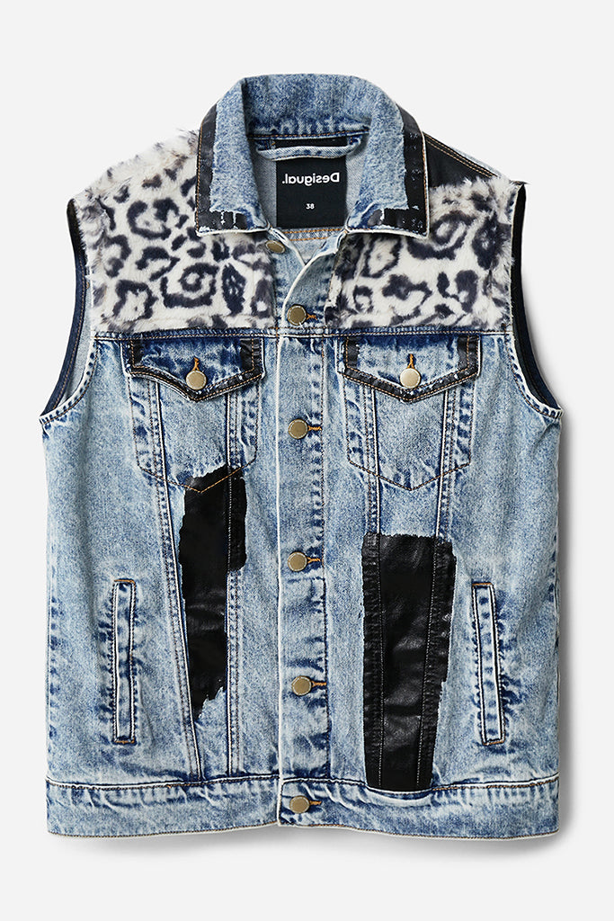 Desigual Filadelfia Denim Vest in Mid Wash - Arielle Clothing