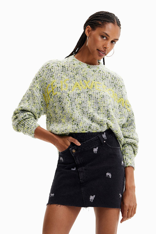 Desigual Hellene Awesome Sweater in Lime Green - Arielle Clothing