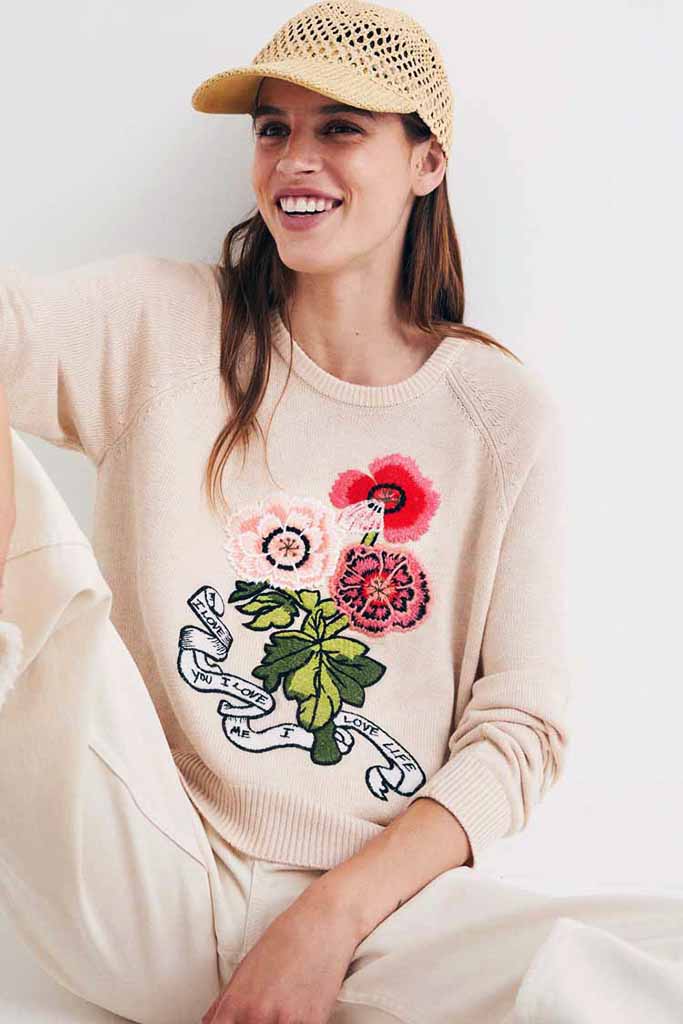 Desigual I Love You Pullover in White Linen - Arielle Clothing