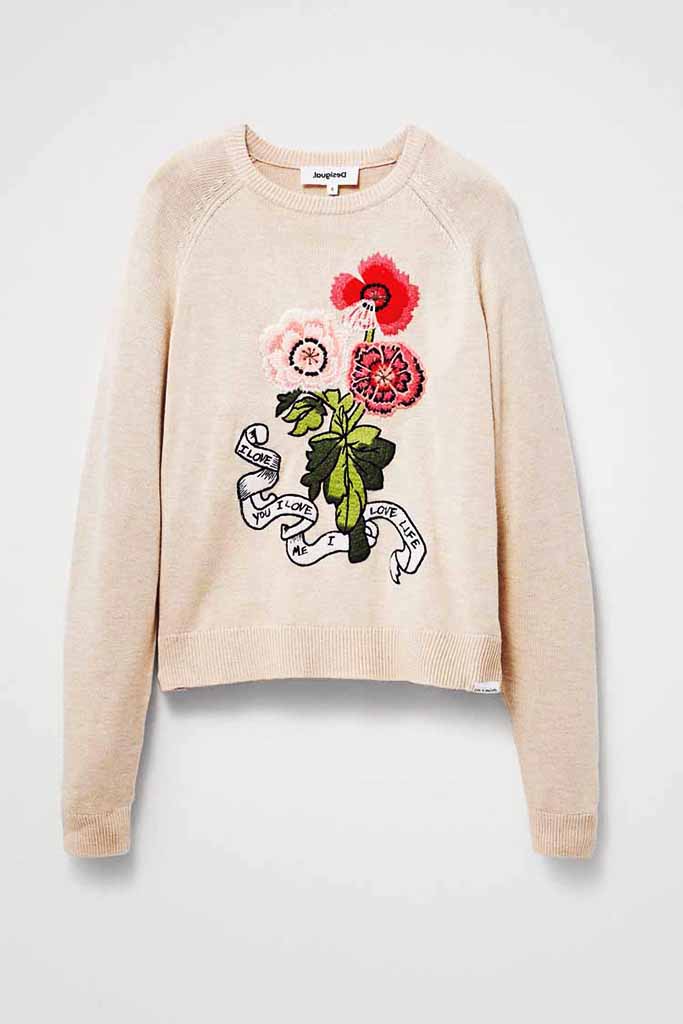 Desigual I Love You Pullover in White Linen - Arielle Clothing