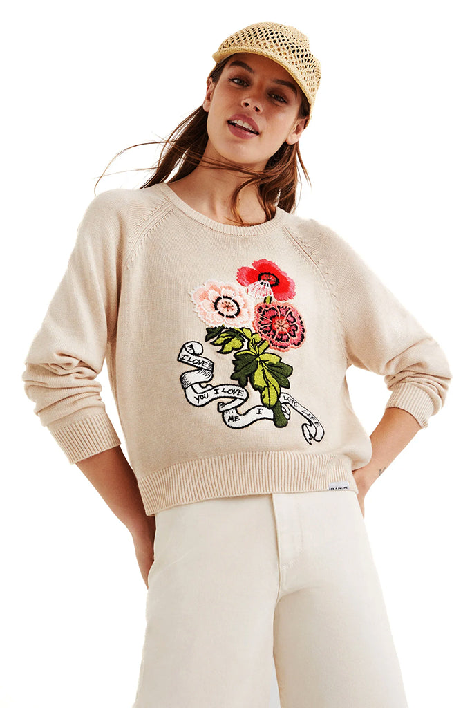 Desigual I Love You Pullover in White Linen - Arielle Clothing