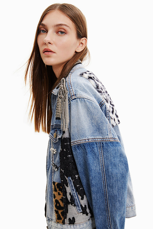 Desigual New York Embellished Denim Jacket in Denim Raw - Arielle Clothing