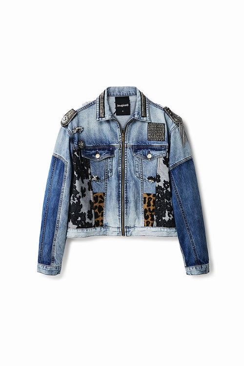 Desigual New York Embellished Denim Jacket in Denim Raw - Arielle Clothing