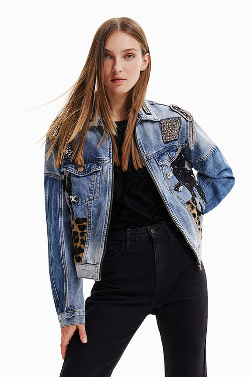 Desigual New York Embellished Denim Jacket in Denim Raw - Arielle Clothing