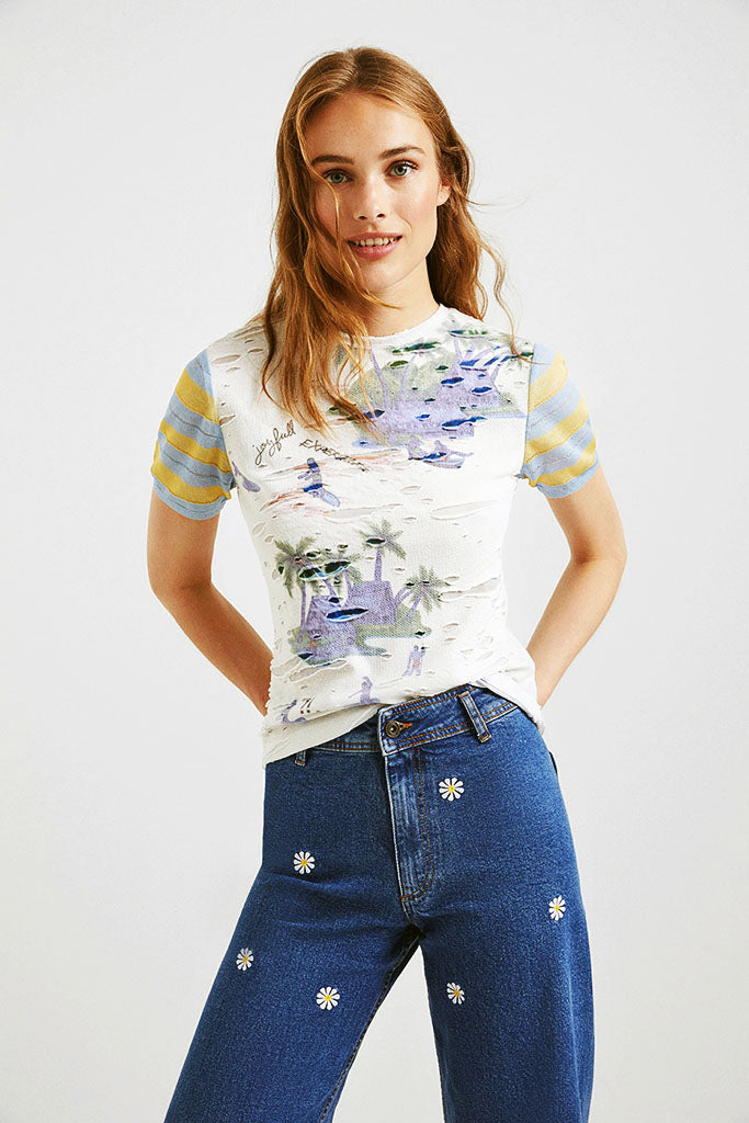 Desigual Palm Print Tee in Raw - Arielle Clothing