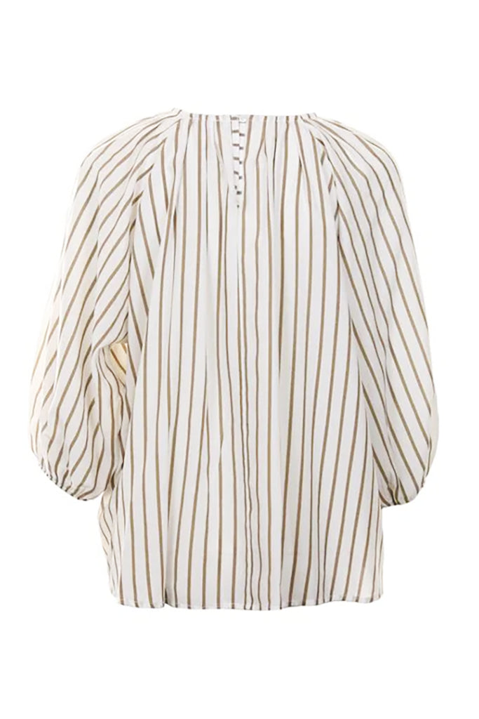 Funky Staff Alana Striped Blouse in White/Taupe - Arielle Clothing