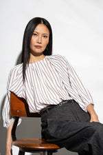 Funky Staff Alana Striped Blouse in White/Taupe - Arielle Clothing