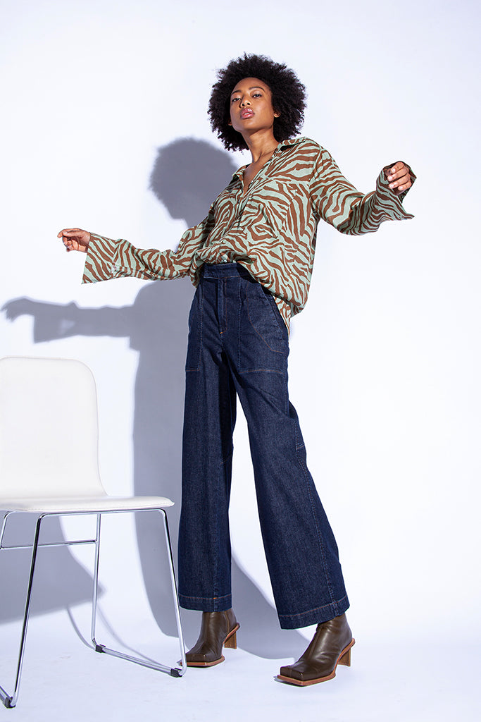 Funky Staff Alva Zebra Blouse in  Opal - Arielle Clothing