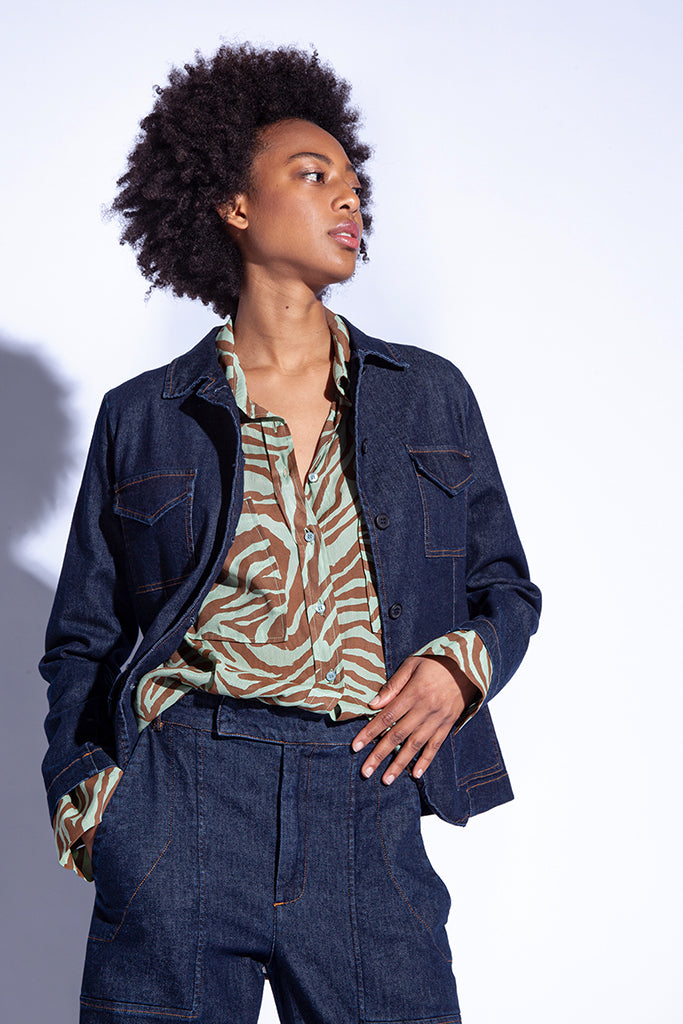 Funky Staff Alva Zebra Blouse in  Opal - Arielle Clothing