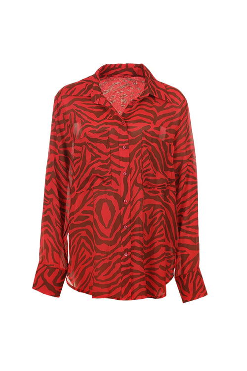 Funky Staff Alva Zebra Blouse in Cayenne - Arielle Clothing