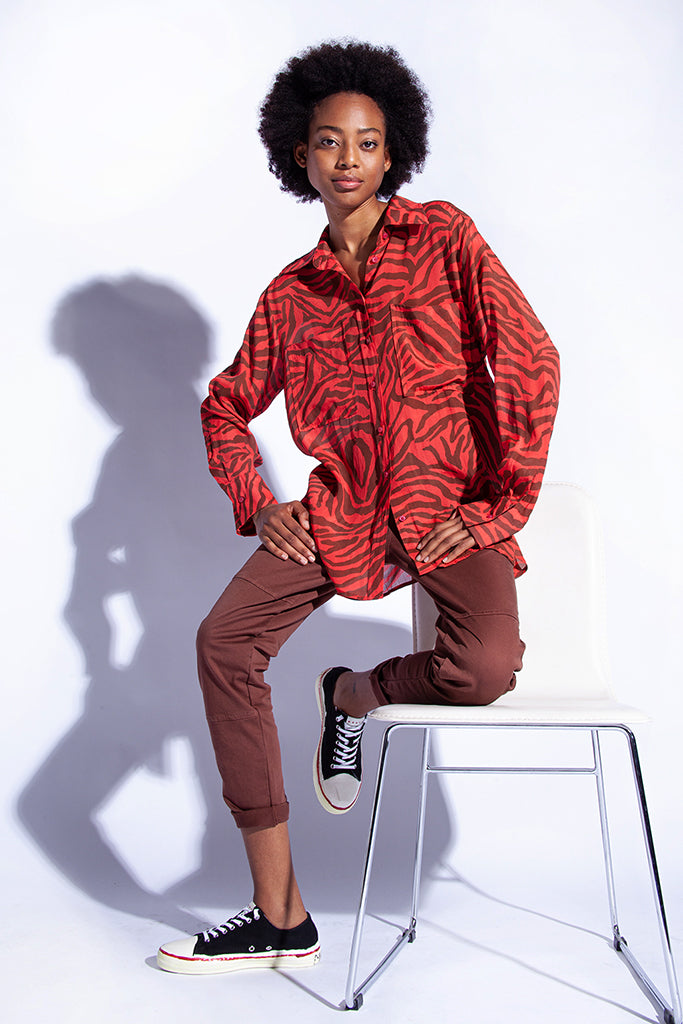 Funky Staff Alva Zebra Blouse in Cayenne - Arielle Clothing