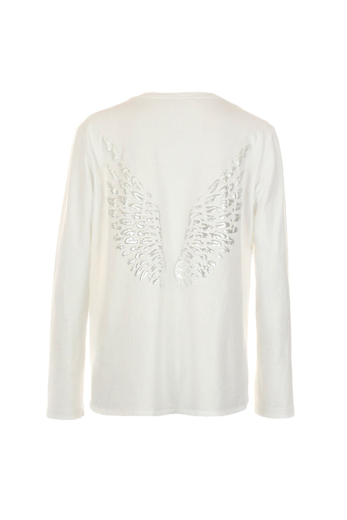 Funky Staff Lea Wings Long Sleeve Tee in White - Arielle Clothing