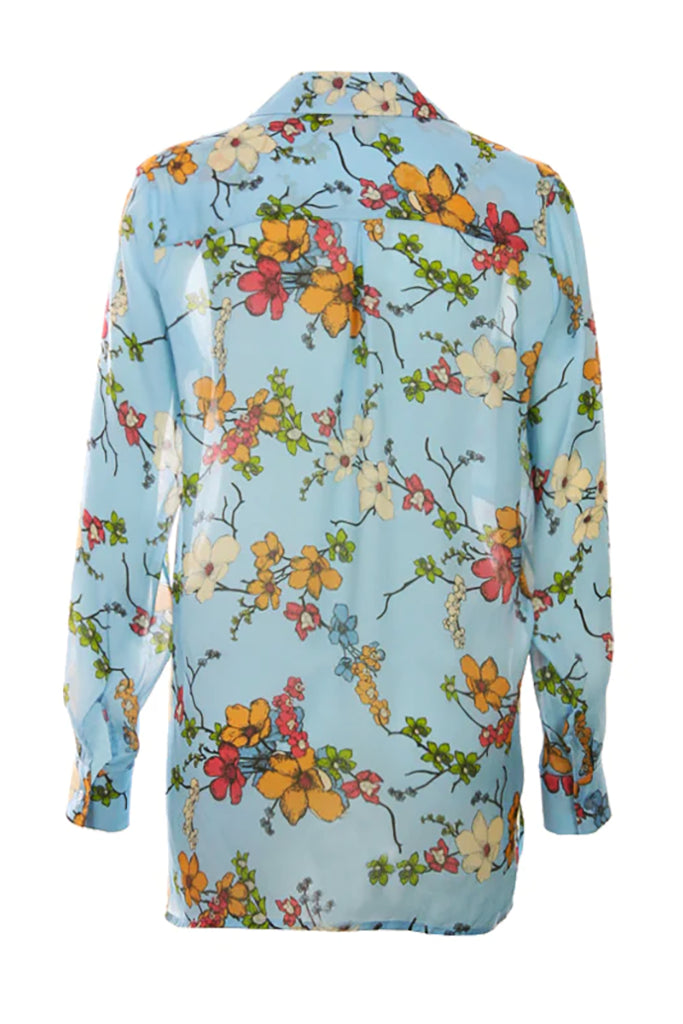 Funky Staff Olivia Blouse in Japan Flower Blue - Arielle Clothing